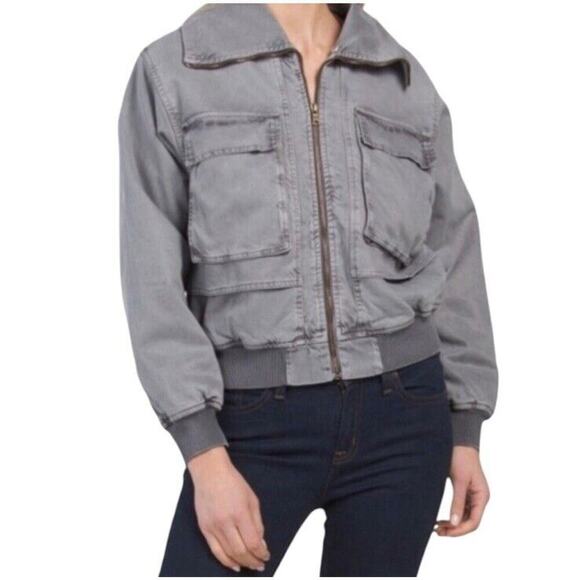 Revolve Young Fabulous & Broke Crop Jacket Women L Earhart‎ Gray Sherpa Collar - Picture 4 of 16